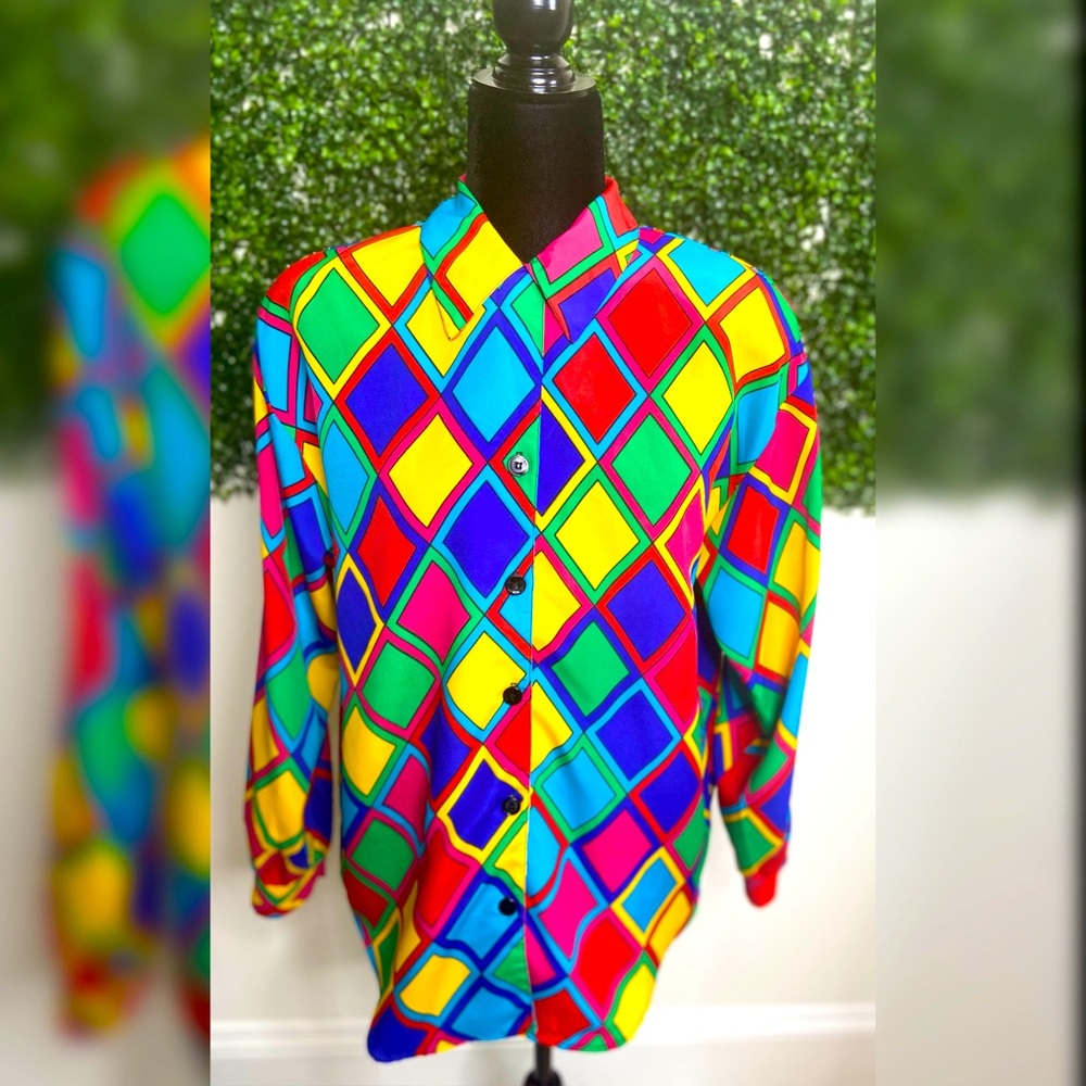 Funky colorful 80s/90s blouse 💗💙💛❤️💚